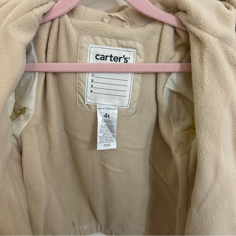 Carters Girl Toddler Jacket 4T Hooded Fleece Lined Full Zip Water Resistant - Picture 3 of 7